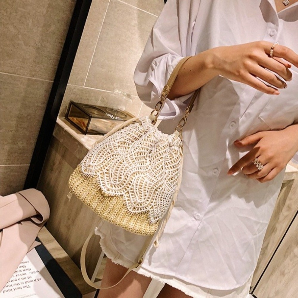 Portable Lace Straw Shoulder B - مراجعة Beach Bag Straw وسعره