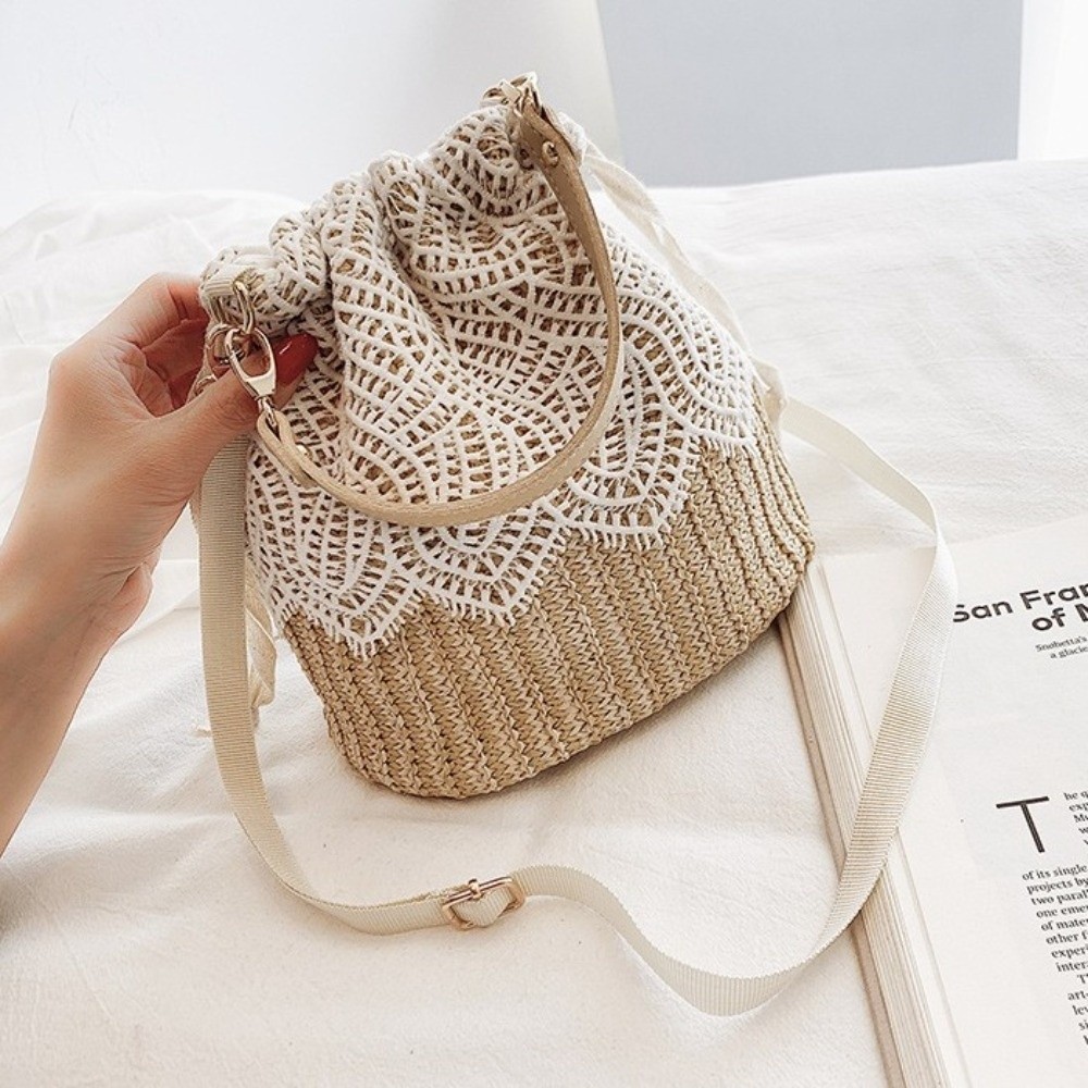 Portable Lace Straw Shoulder B - مراجعة Beach Bag Straw وسعره