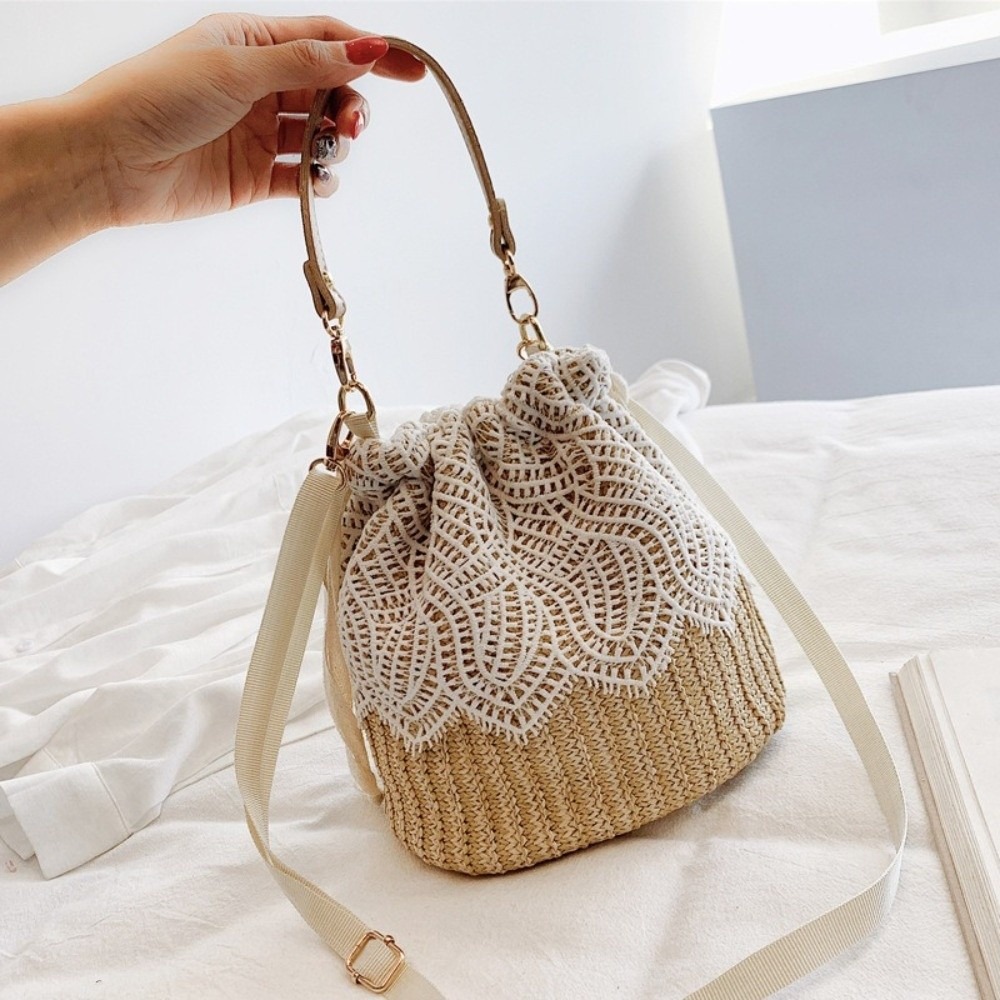 Casual Lace Straw Shoulder Bag - مراجعة Beach Bag Straw وسعره