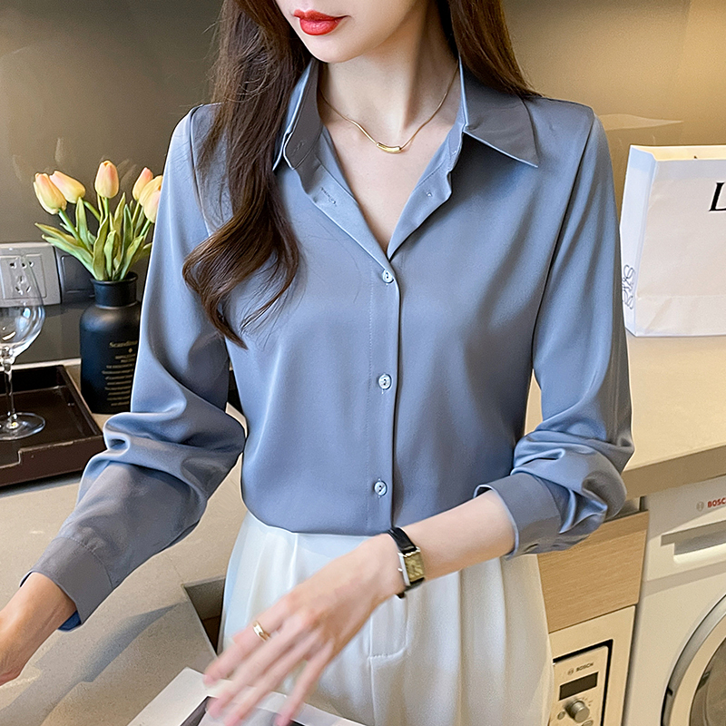 New Spring satin shirts solid  - مراجعة Summer Clothing Colors وسعره