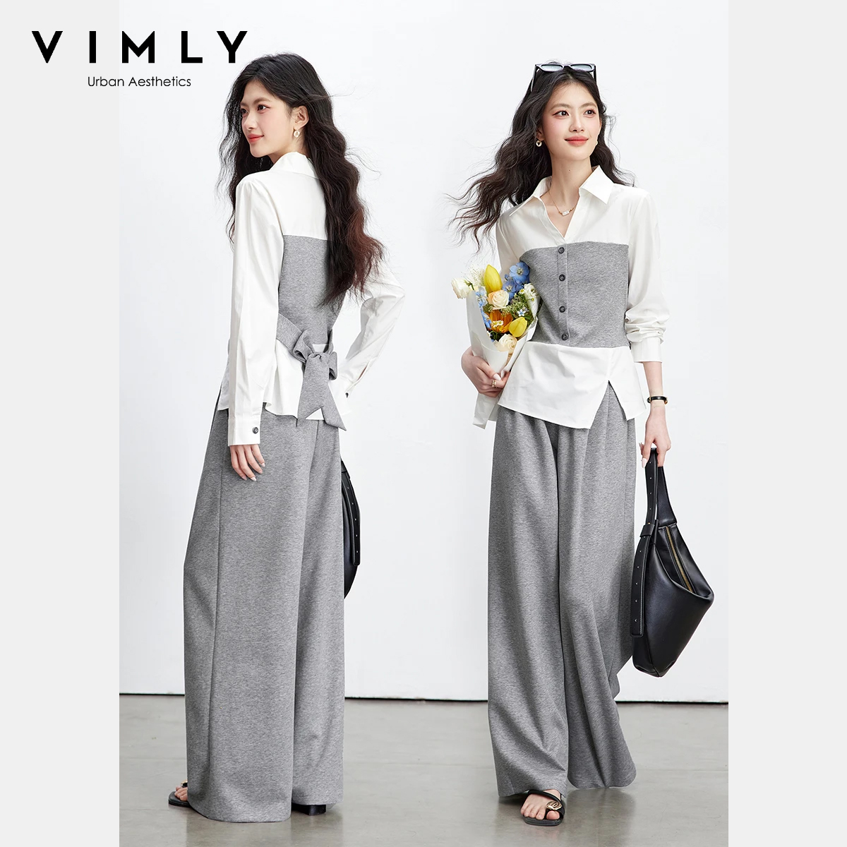 VIMLY Women's Commute 2 Piece  - مراجعة Tie Front Shirt وسعره