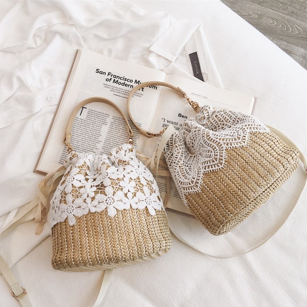 Casual Lace Straw Shoulder Bag - مراجعة Beach Bag Straw وسعره
